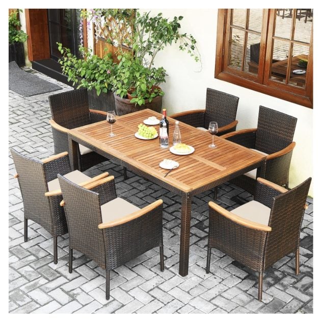 7-Piece Rattan Patio Dining Set with Stackable Chairs